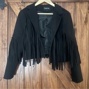 Chatou Women's Black Suede Fringe Jacket Small